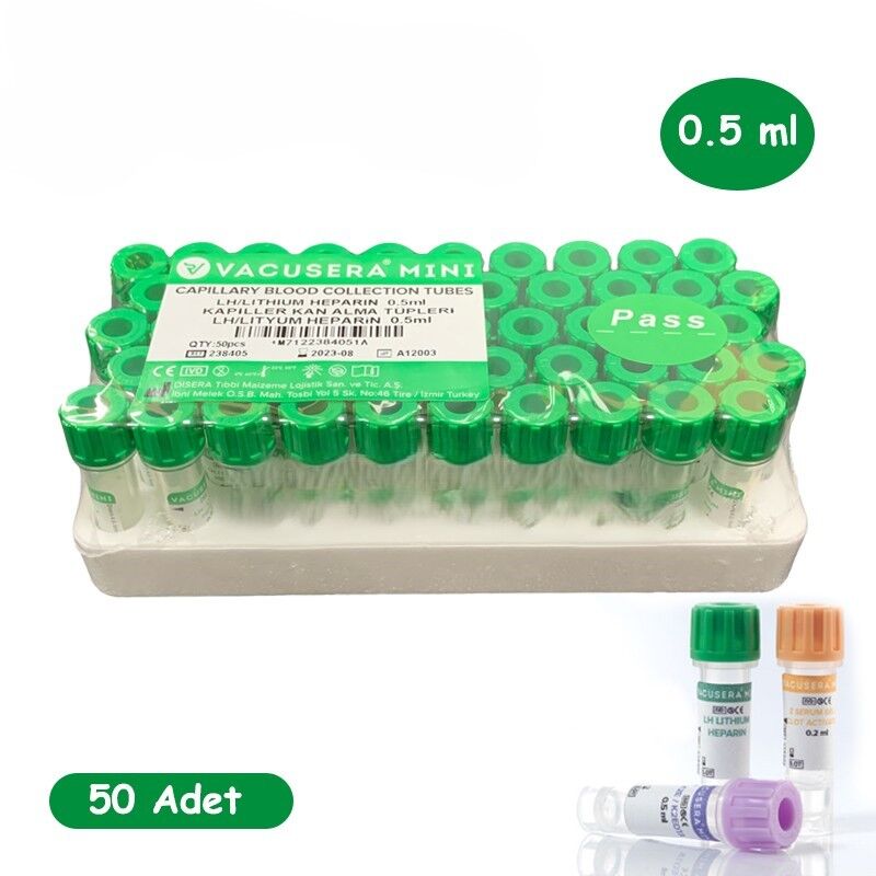 LH Lityum Heparinli Tüp 0,5 ML Pediatrik Yeşil Kapak 50 Adet