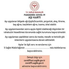 Pandemik Covid 19 Aşı Kartı